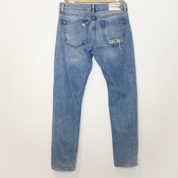Zara Distressed Medium Wash Denim Straight Leg Jeans - Picture 9 of 11